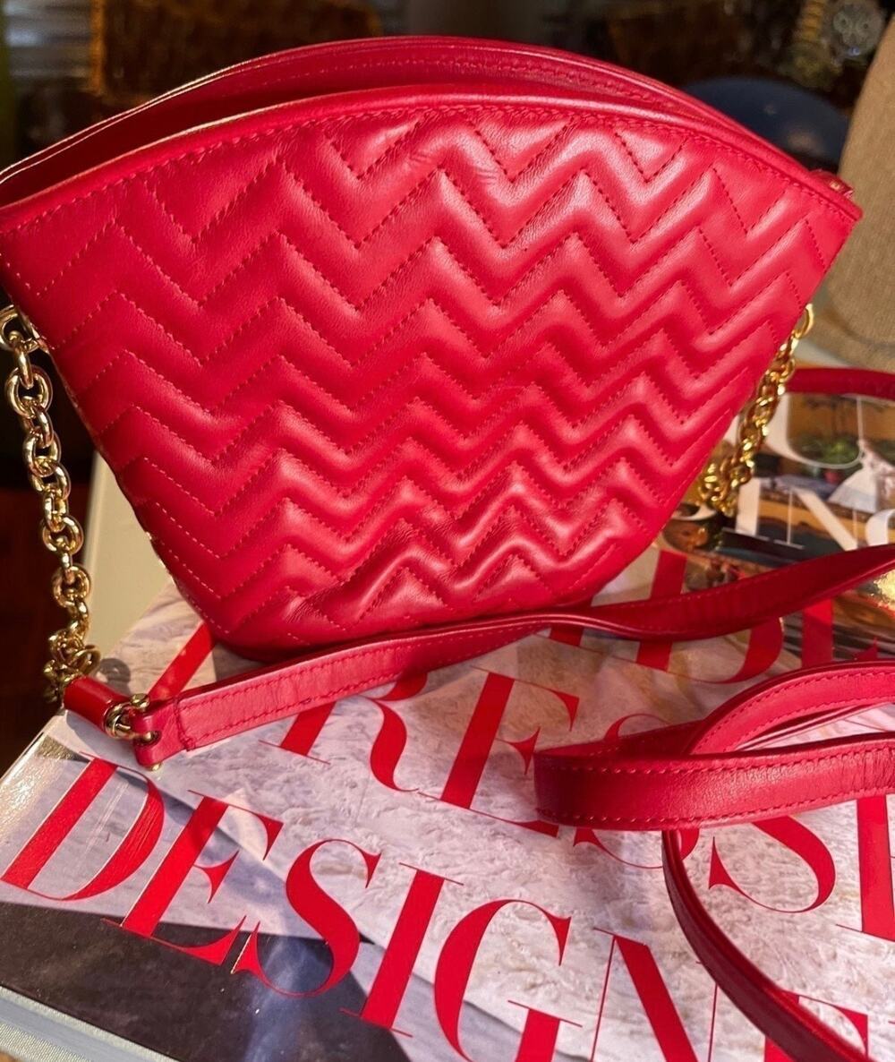 Lorenzi Red Lambskin leather quilted purse-Italy vintage